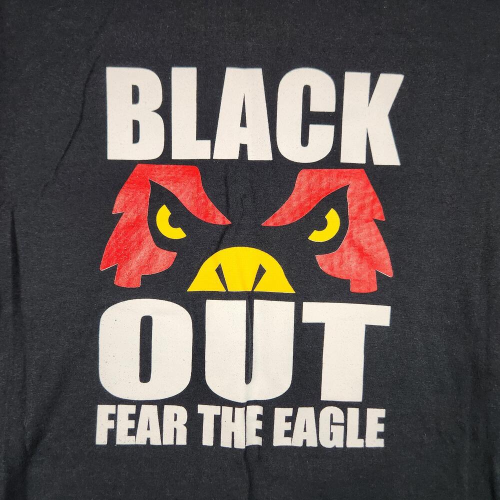 Vintage Black Out Fear The Eagle Shirt Mens XL Black Graphic logo Sports Y2k